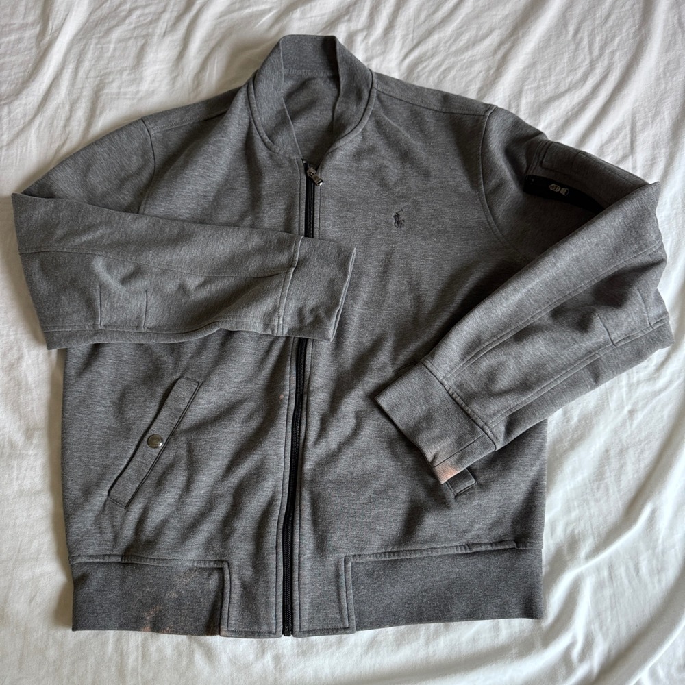 Polo Ralph Lauren Bomber Jacket Mens Large Gray Solid Performance Full Zip